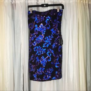 🍾 Blue Sequin & Black Mini Dress